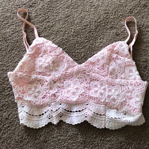 Pink lace crop top Size Small
